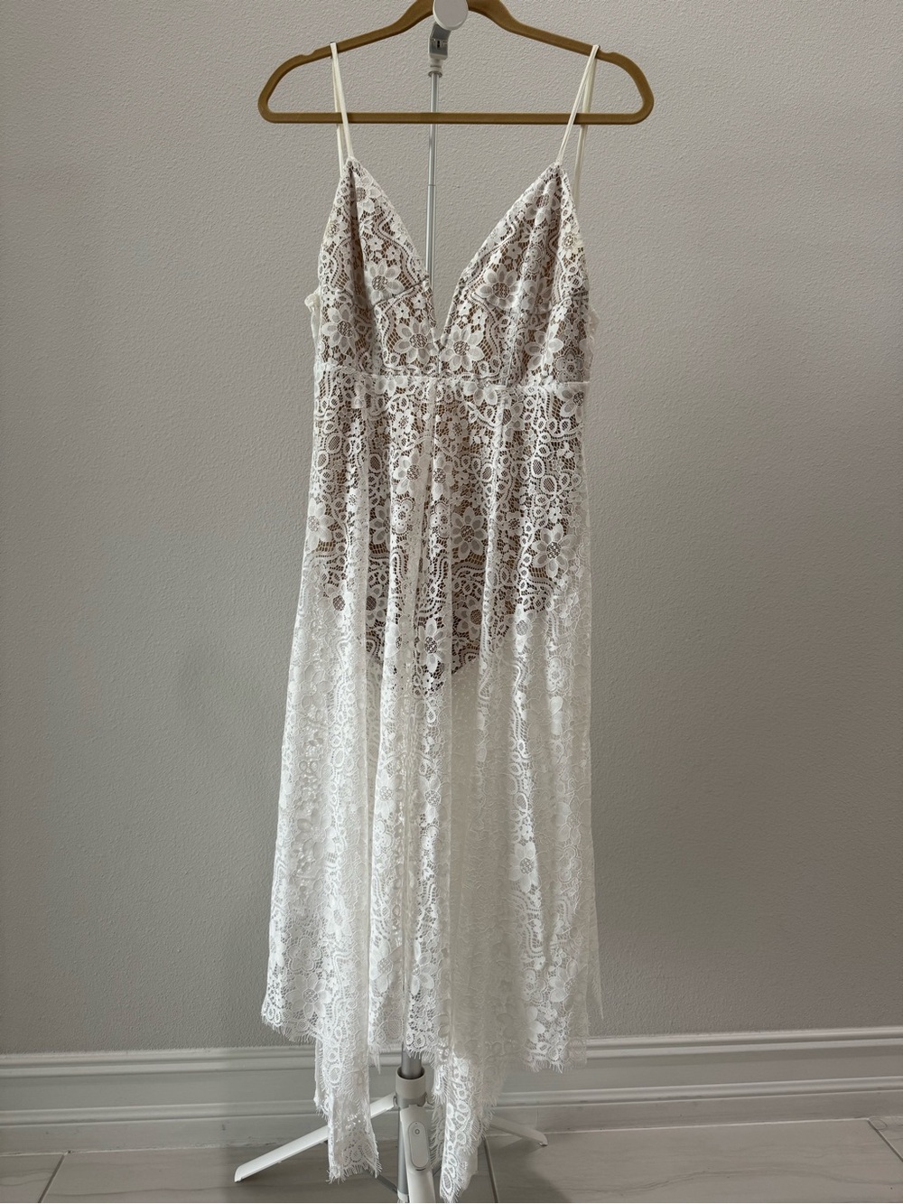 For Love & Lemons White Lace V-Neck Maxi Dress